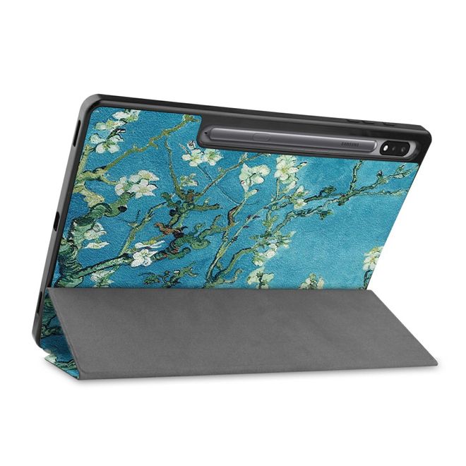 Samsung Galaxy Tab S7+ Hülle - Dreifach faltbares Case aus Leder - Baum mit Blüten