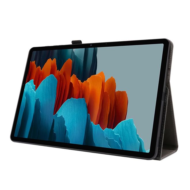 Samsung Galaxy Tab S7+ Hülle- Zweifach faltbares Crazy Horse Leder Case - schwarz
