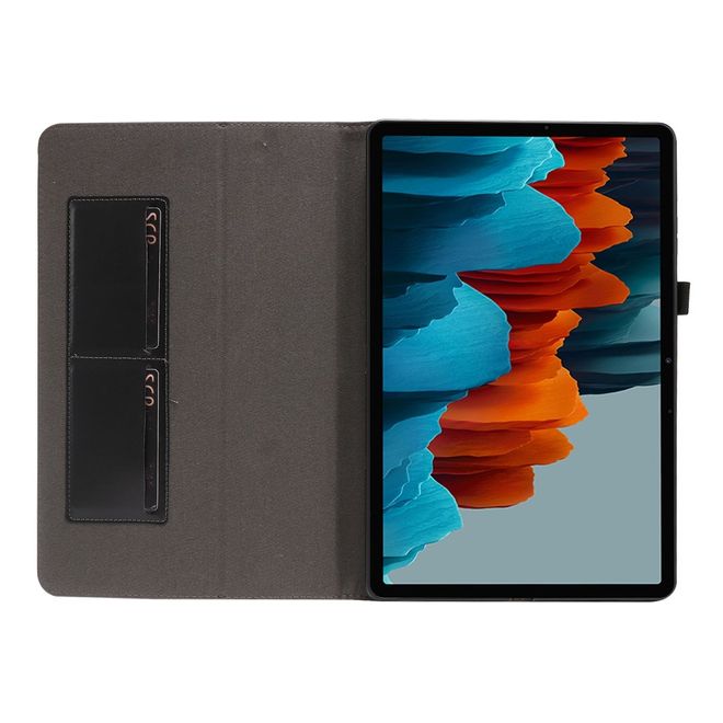 Samsung Galaxy Tab S7+ Hülle- Zweifach faltbares Crazy Horse Leder Case - schwarz
