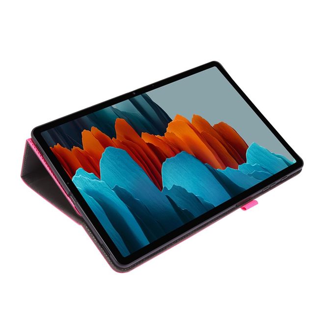 Samsung Galaxy Tab S7+ Hülle- Zweifach faltbares Crazy Horse Leder Case - rosa