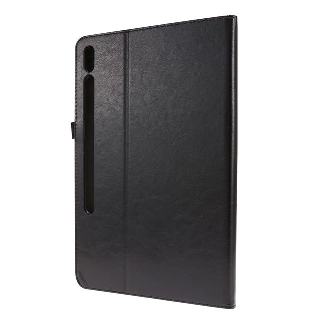 Samsung Galaxy Tab S7 Hülle- Zweifach faltbares Crazy Horse Leder Case - schwarz
