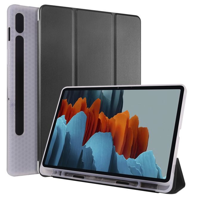 Samsung Galaxy Tab S7 Hülle - Dreifach faltbares Leder Case mit Stylus Halterung - schwarz