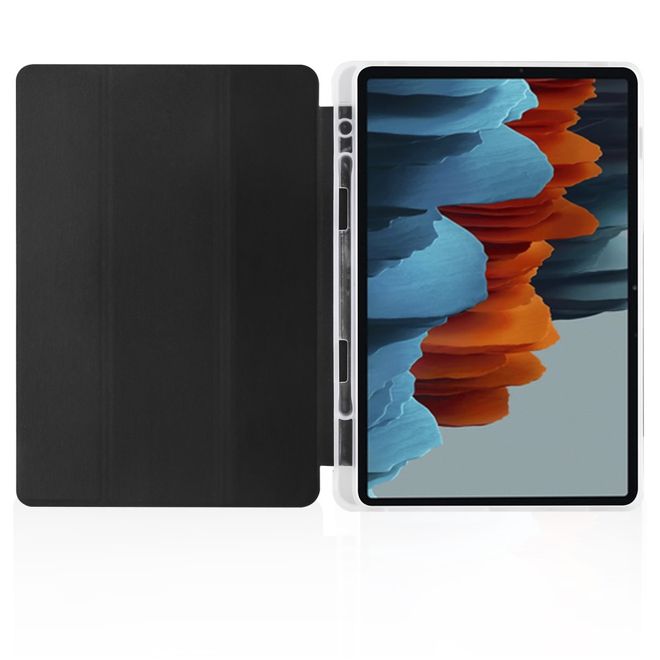 Samsung Galaxy Tab S7 Hülle - Dreifach faltbares Leder Case mit Stylus Halterung - schwarz