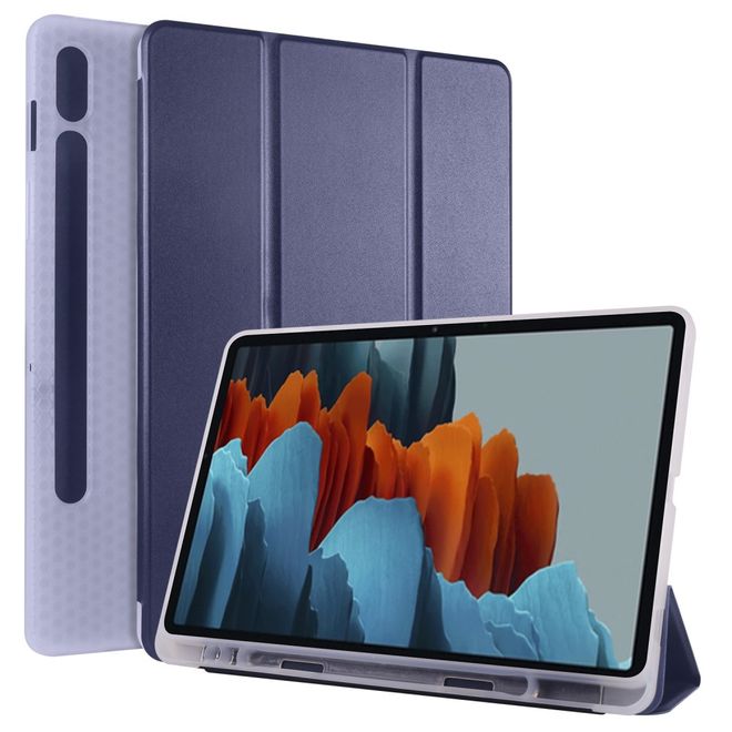Samsung Galaxy Tab S7 Hülle - Dreifach faltbares Leder Case mit Stylus Halterung - blau