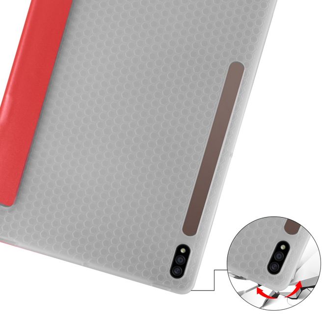 Samsung Galaxy Tab S7+ Hülle - Dreifach faltbares Leder Case mit Stylus Halterung - rot
