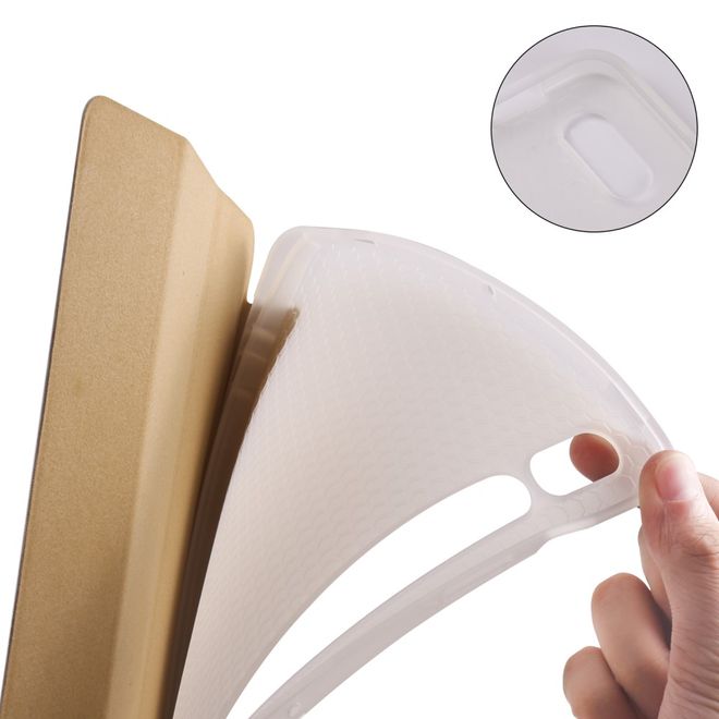 Samsung Galaxy Tab S7+ Hülle - Dreifach faltbares Leder Case mit Stylus Halterung - gold