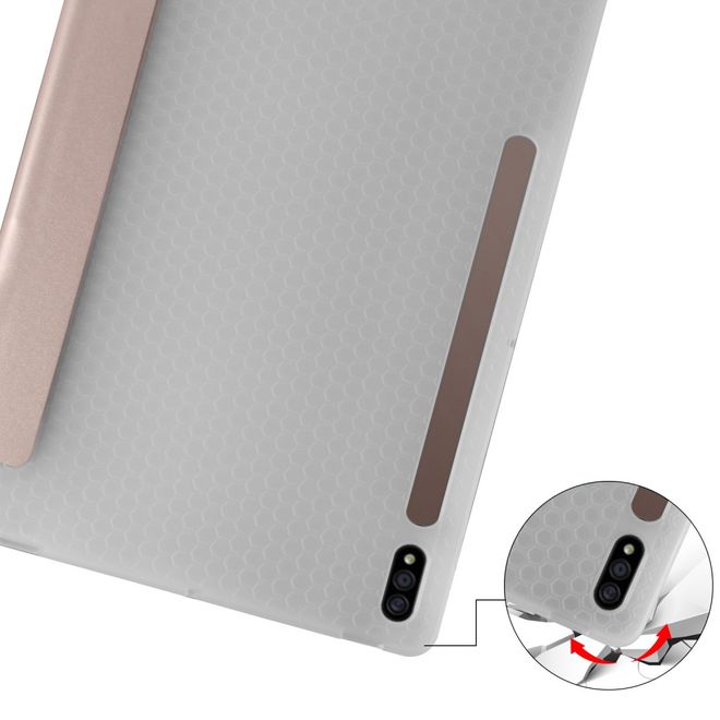 Samsung Galaxy Tab S7+ Hülle - Dreifach faltbares Leder Case mit Stylus Halterung - gold