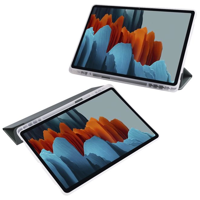 Samsung Galaxy Tab S7+ Hülle - Dreifach faltbares Leder Case mit Stylus Halterung - grün