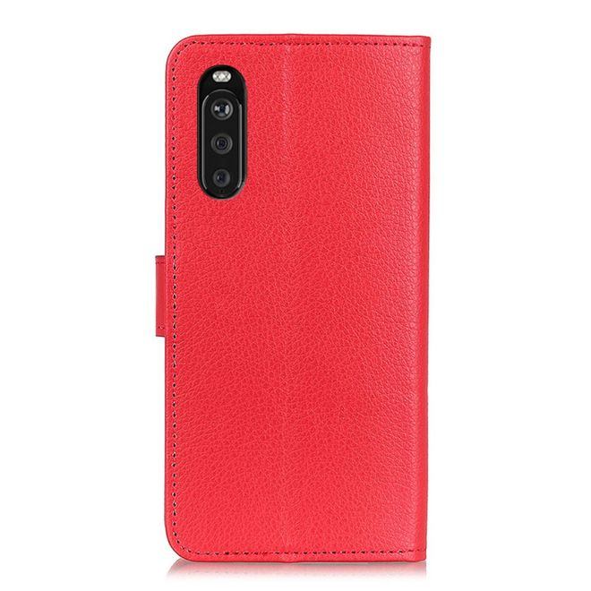 Sony Xperia 10 III Handy Hülle - Litchi Leder Bookcover Series - rot