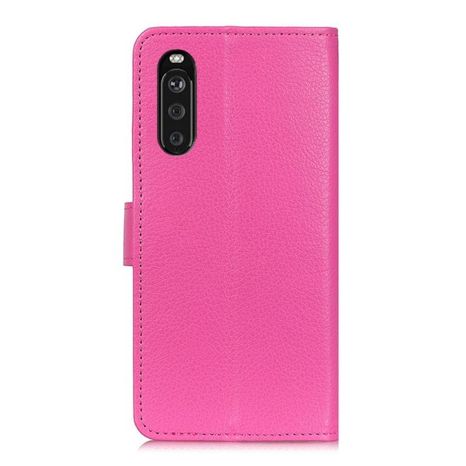 Sony Xperia 10 III Handy Hülle - Litchi Leder Bookcover Series - rosa