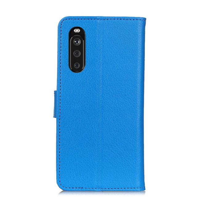 Sony Xperia 10 III Handy Hülle - Litchi Leder Bookcover Series - blau