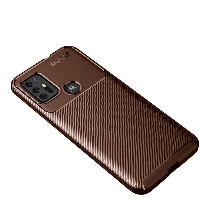 Motorola Moto G30 Handyhülle - Carbon Fiber TPU Softcase Series - braun