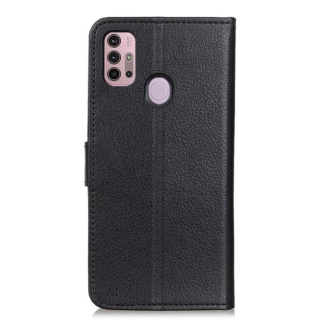 Motorola Moto G30 / G10 Handy Hülle - Litchi Leder Bookcover Series - schwarz