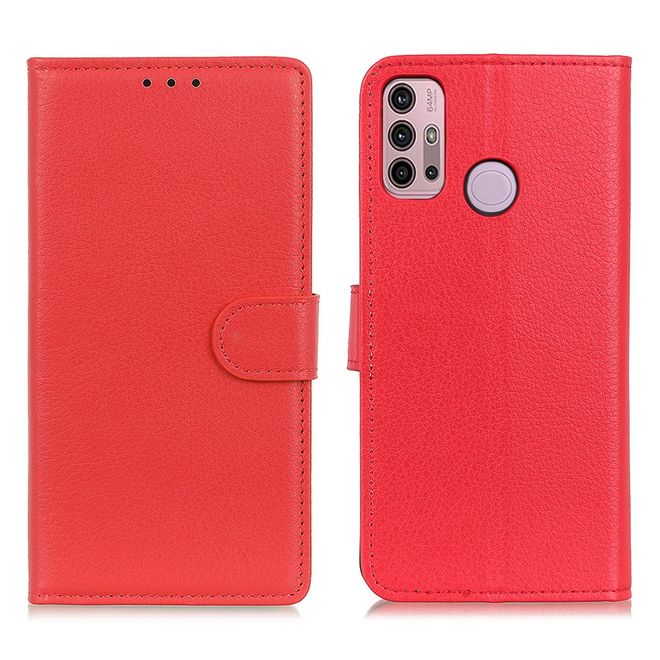 Motorola Moto G30 / G10 Handy Hülle - Litchi Leder Bookcover Series - rot