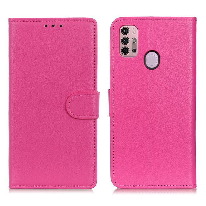 Motorola Moto G30 / G10 Handy Hülle - Litchi Leder Bookcover Series - rosa
