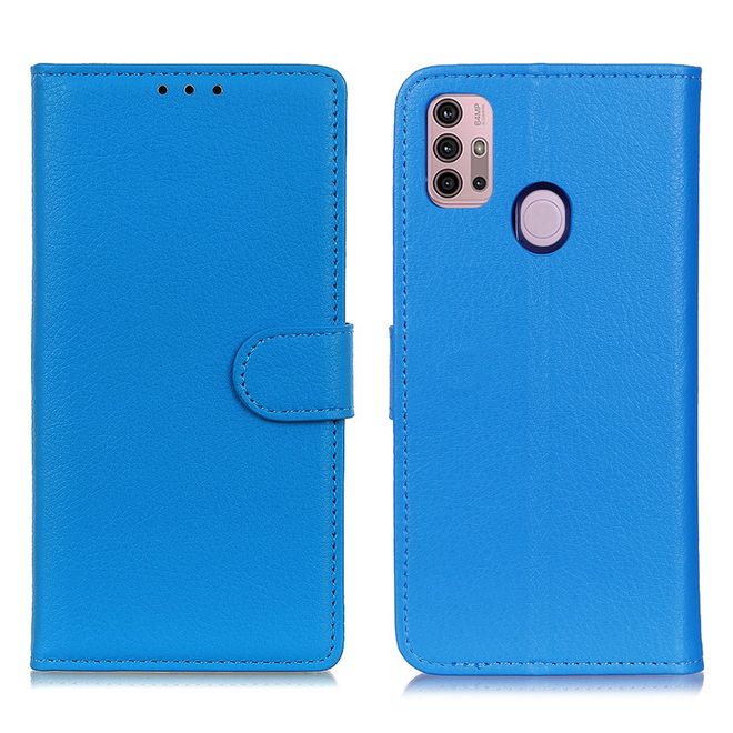 Motorola Moto G30 / G10 Handy Hülle - Litchi Leder Bookcover Series - blau