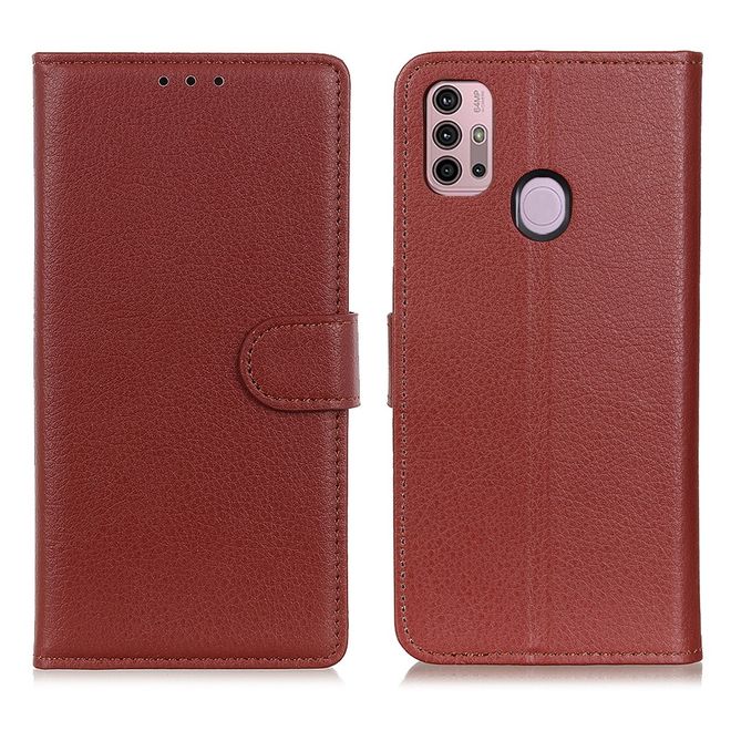 Motorola Moto G30 / G10 Handy Hülle - Litchi Leder Bookcover Series - braun