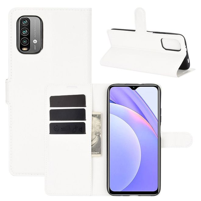 Xiaomi Redmi Note 9 4G / Redmi 9T Handy Hülle - Litchi Leder Bookcover Series - weiss