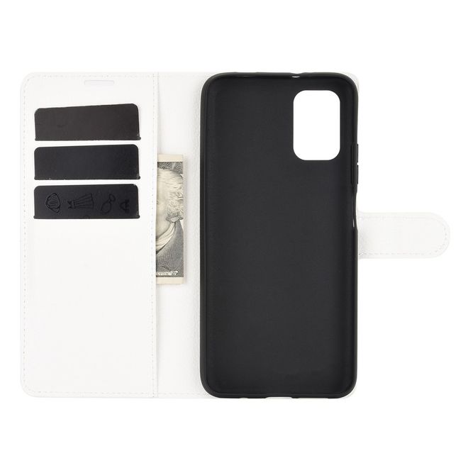 Xiaomi Redmi Note 9 4G / Redmi 9T Handy Hülle - Litchi Leder Bookcover Series - weiss