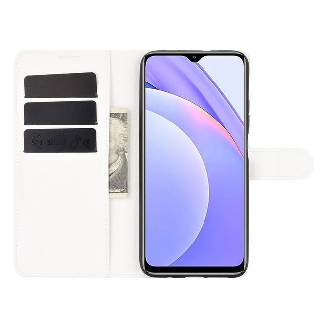 Xiaomi Redmi Note 9 4G / Redmi 9T Handy Hülle - Litchi Leder Bookcover Series - weiss