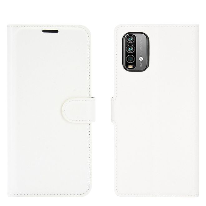 Xiaomi Redmi Note 9 4G / Redmi 9T Handy Hülle - Litchi Leder Bookcover Series - weiss