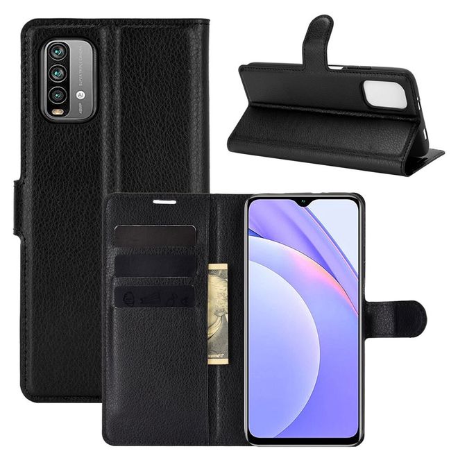 Xiaomi Redmi Note 9 4G / Redmi 9T Handy Hülle - Litchi Leder Bookcover Series - schwarz