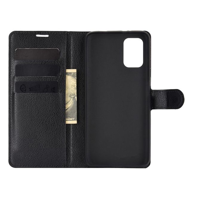 Xiaomi Redmi Note 9 4G / Redmi 9T Handy Hülle - Litchi Leder Bookcover Series - schwarz