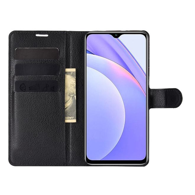 Xiaomi Redmi Note 9 4G / Redmi 9T Handy Hülle - Litchi Leder Bookcover Series - schwarz