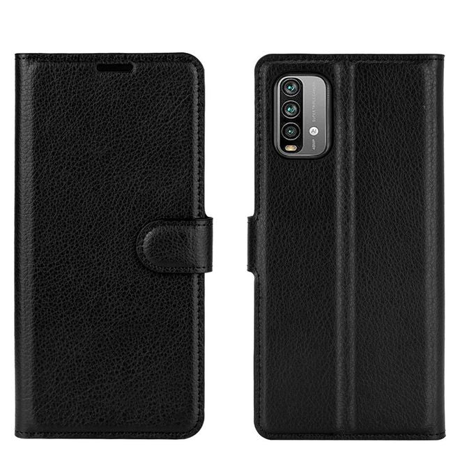 Xiaomi Redmi Note 9 4G / Redmi 9T Handy Hülle - Litchi Leder Bookcover Series - schwarz