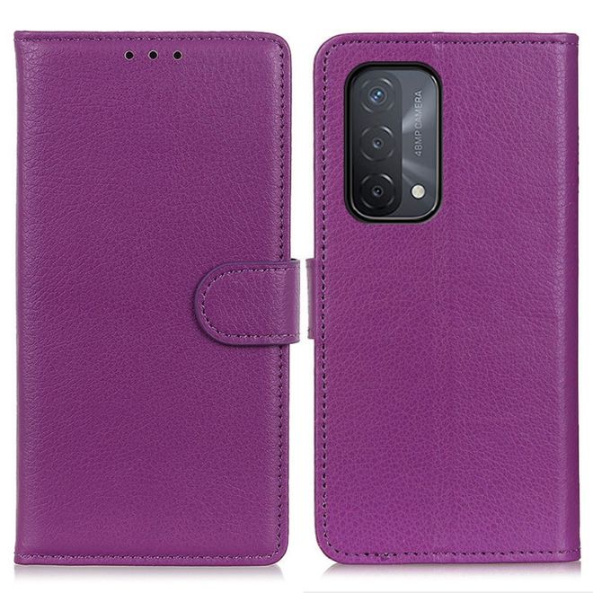 Oppo A74 5G / A54 5G Handy Hülle - Litchi Leder Bookcover Series - purpur