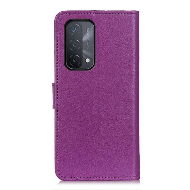 Oppo A74 5G / A54 5G Handy Hülle - Litchi Leder Bookcover Series - purpur
