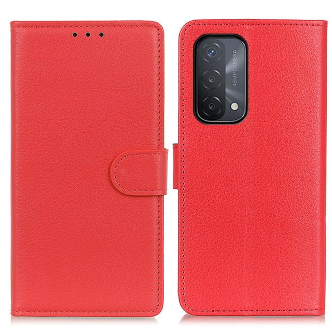 Oppo A74 5G / A54 5G Handy Hülle - Litchi Leder Bookcover Series - rot