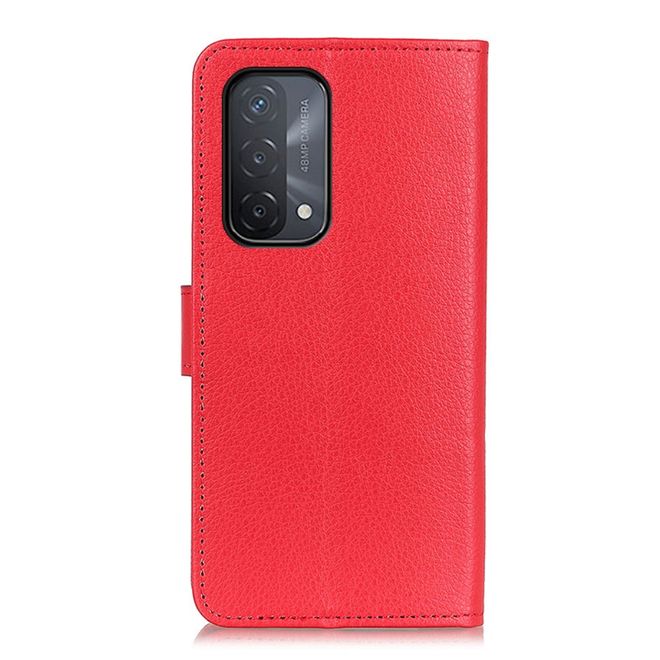 Oppo A74 5G / A54 5G Handy Hülle - Litchi Leder Bookcover Series - rot
