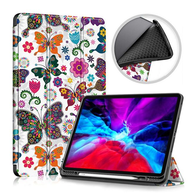 iPad Pro 11 (2022 / 2021 / 2020 / 2018) Hülle - Dreifach faltbares Case aus Leder - kleine Schmetterlinge