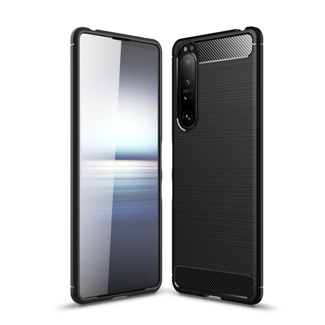 Sony Xperia 1 III Handyhülle - Carbon Fiber TPU Softcase Series - schwarz