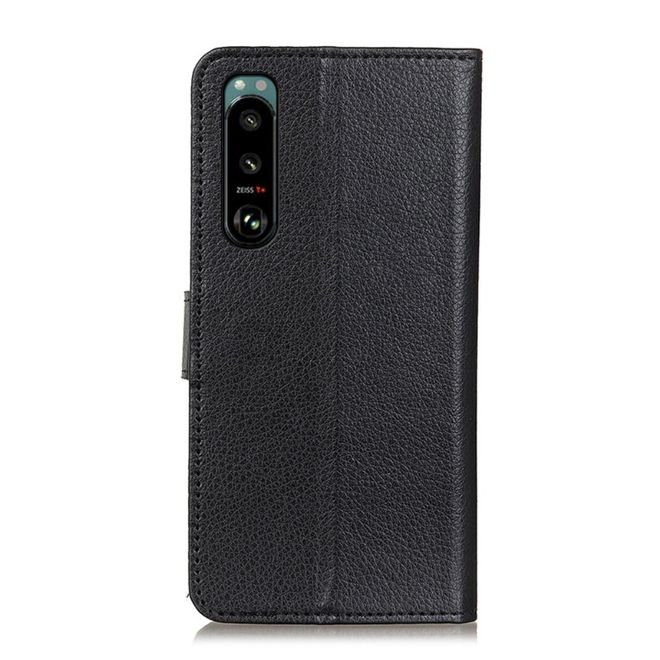 Sony Xperia 5 III Handy Hülle - Litchi Leder Bookcover Series - schwarz