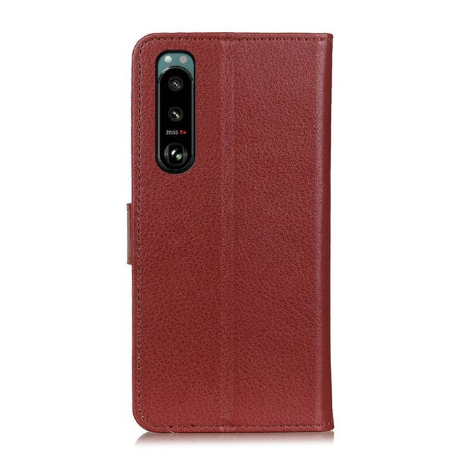 Sony Xperia 5 III Handy Hülle - Litchi Leder Bookcover Series - braun