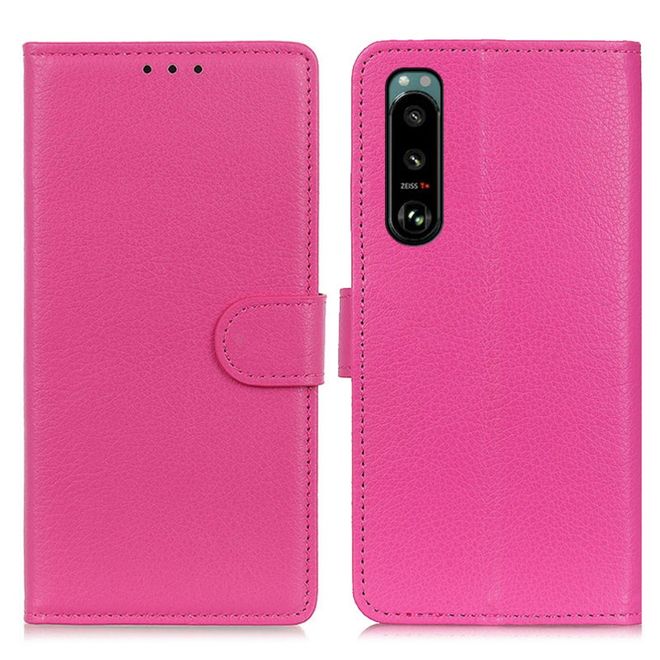 Sony Xperia 5 III Handy Hülle - Litchi Leder Bookcover Series - rosa