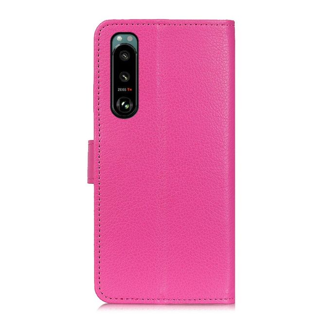 Sony Xperia 5 III Handy Hülle - Litchi Leder Bookcover Series - rosa