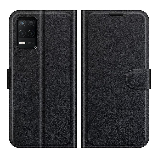 Realme 8 5G Handy Hülle - Litchi Leder Bookcover Series - schwarz