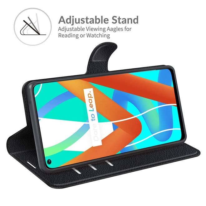 Realme 8 5G Handy Hülle - Litchi Leder Bookcover Series - schwarz