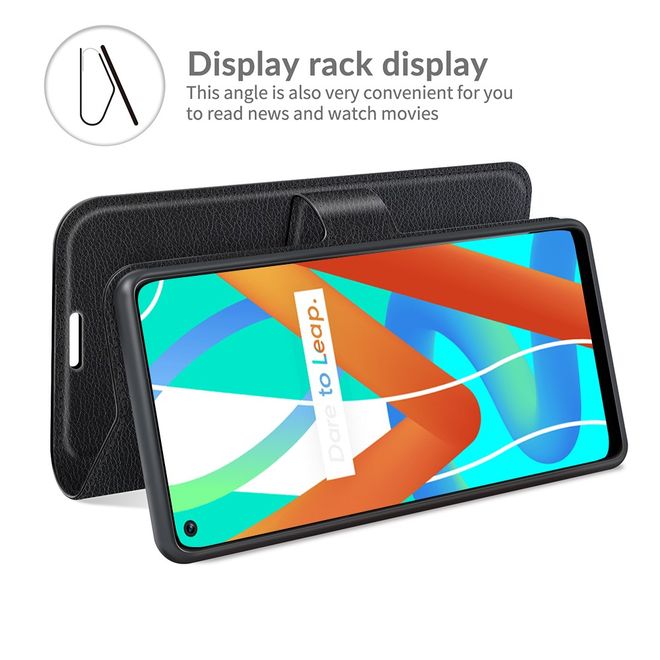 Realme 8 5G Handy Hülle - Litchi Leder Bookcover Series - schwarz