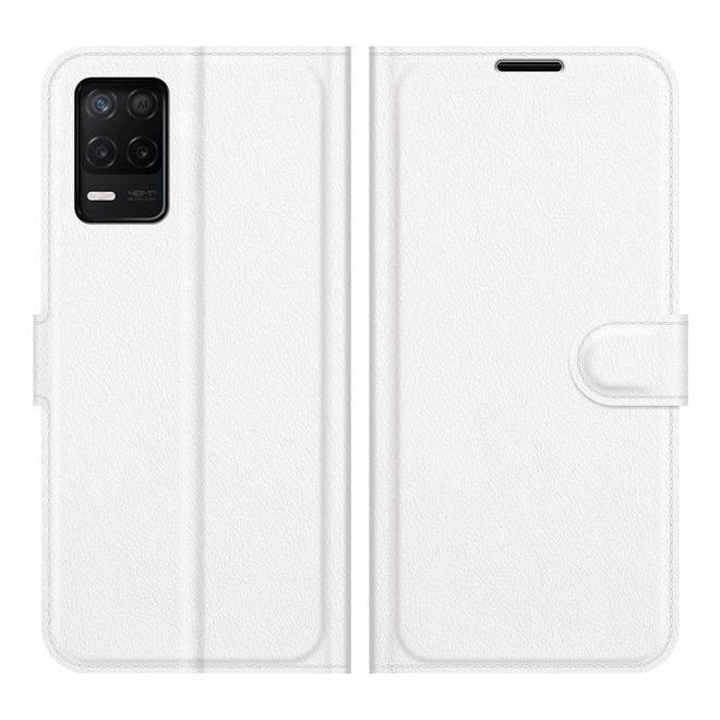 Realme 8 5G Handy Hülle - Litchi Leder Bookcover Series - weiss