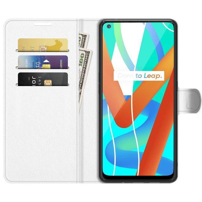 Realme 8 5G Handy Hülle - Litchi Leder Bookcover Series - weiss