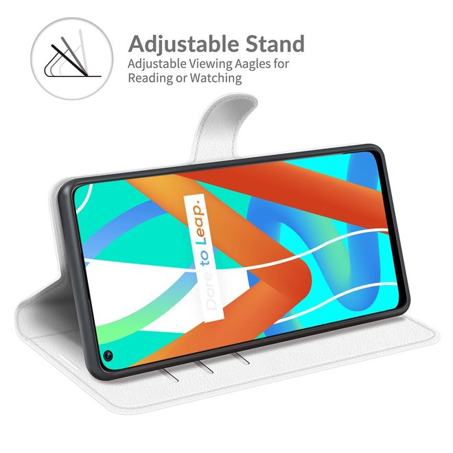 Realme 8 5G Handy Hülle - Litchi Leder Bookcover Series - weiss