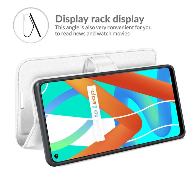 Realme 8 5G Handy Hülle - Litchi Leder Bookcover Series - weiss