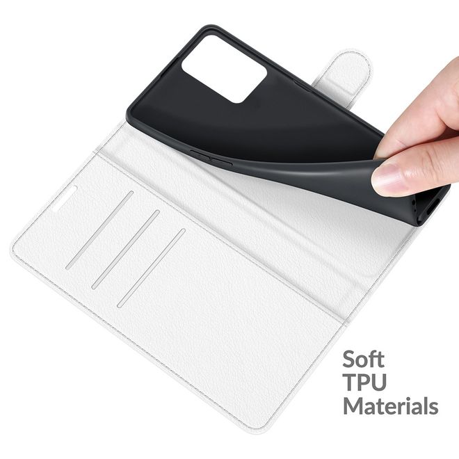 Realme 8 5G Handy Hülle - Litchi Leder Bookcover Series - weiss