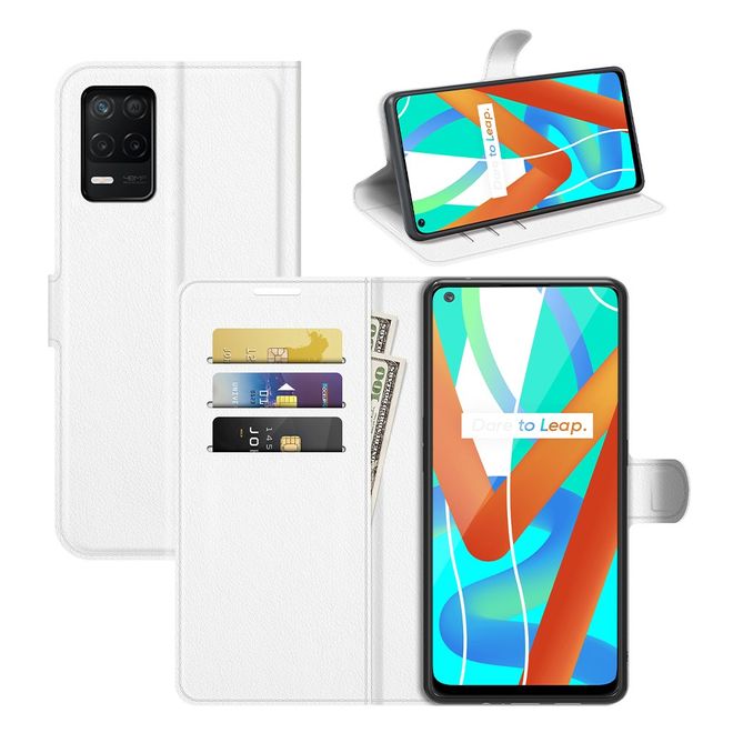 Realme 8 5G Handy Hülle - Litchi Leder Bookcover Series - weiss