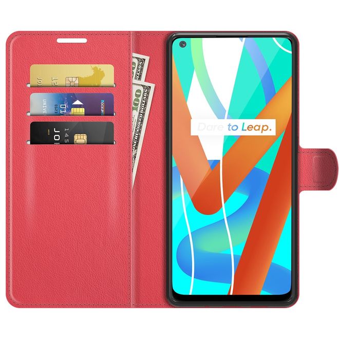 Realme 8 5G Handy Hülle - Litchi Leder Bookcover Series - rot