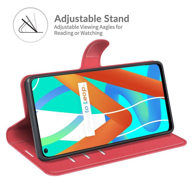 Realme 8 5G Handy Hülle - Litchi Leder Bookcover Series - rot